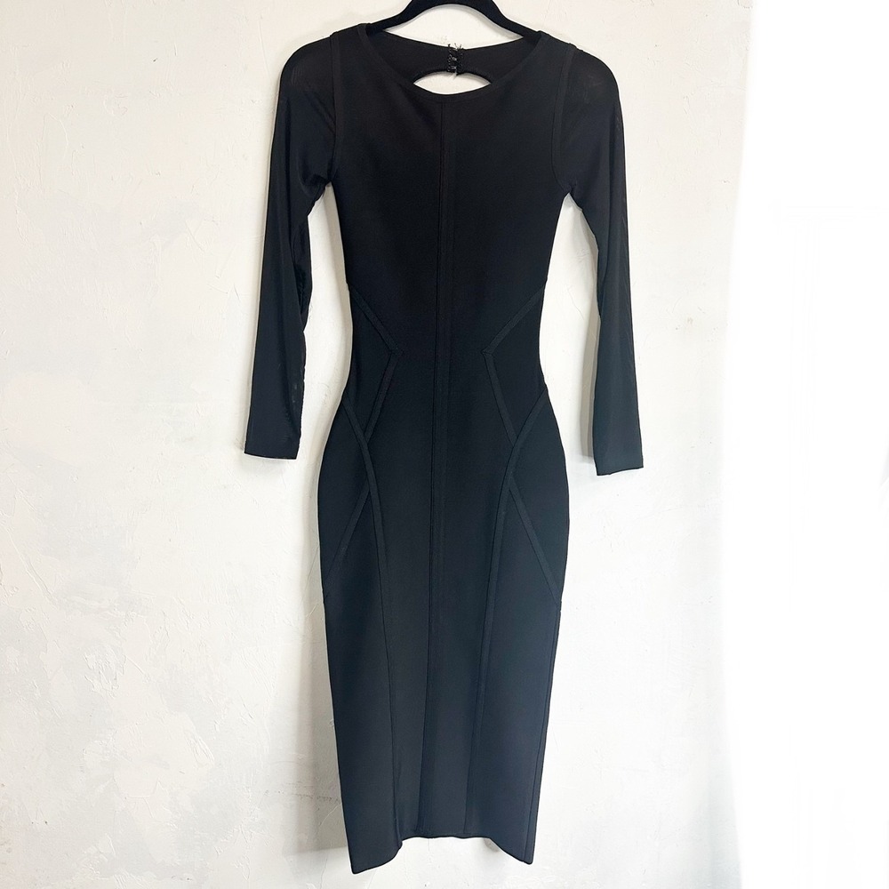 House of CB Black Backless Long Sleeve Midi Dress